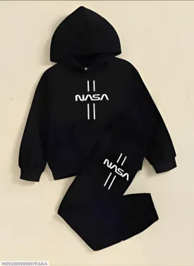 2 pcs fleece printed hoodie tracksuit