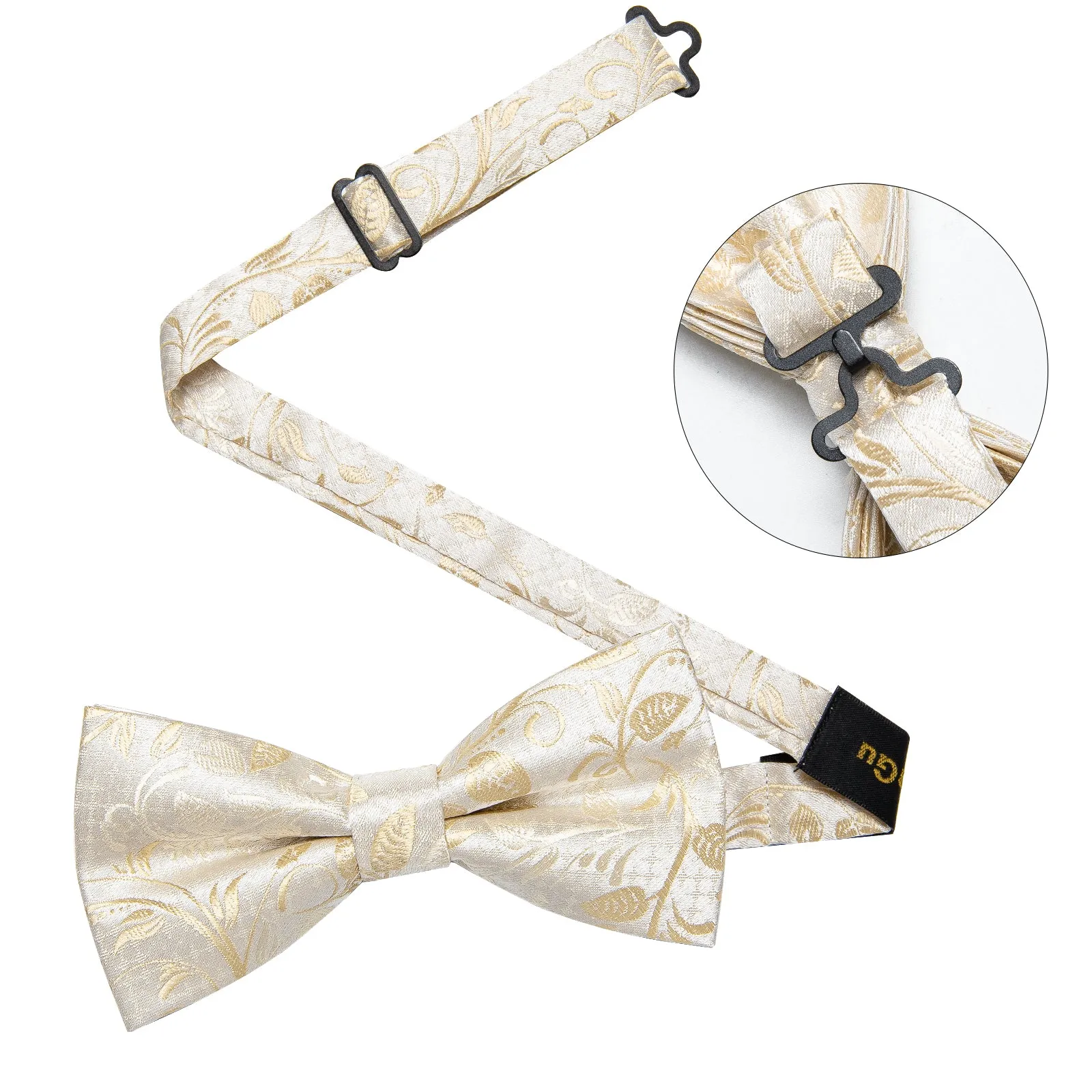 Beautiful Champagne Paisley BowTie Pocket Square Cufflinks Set