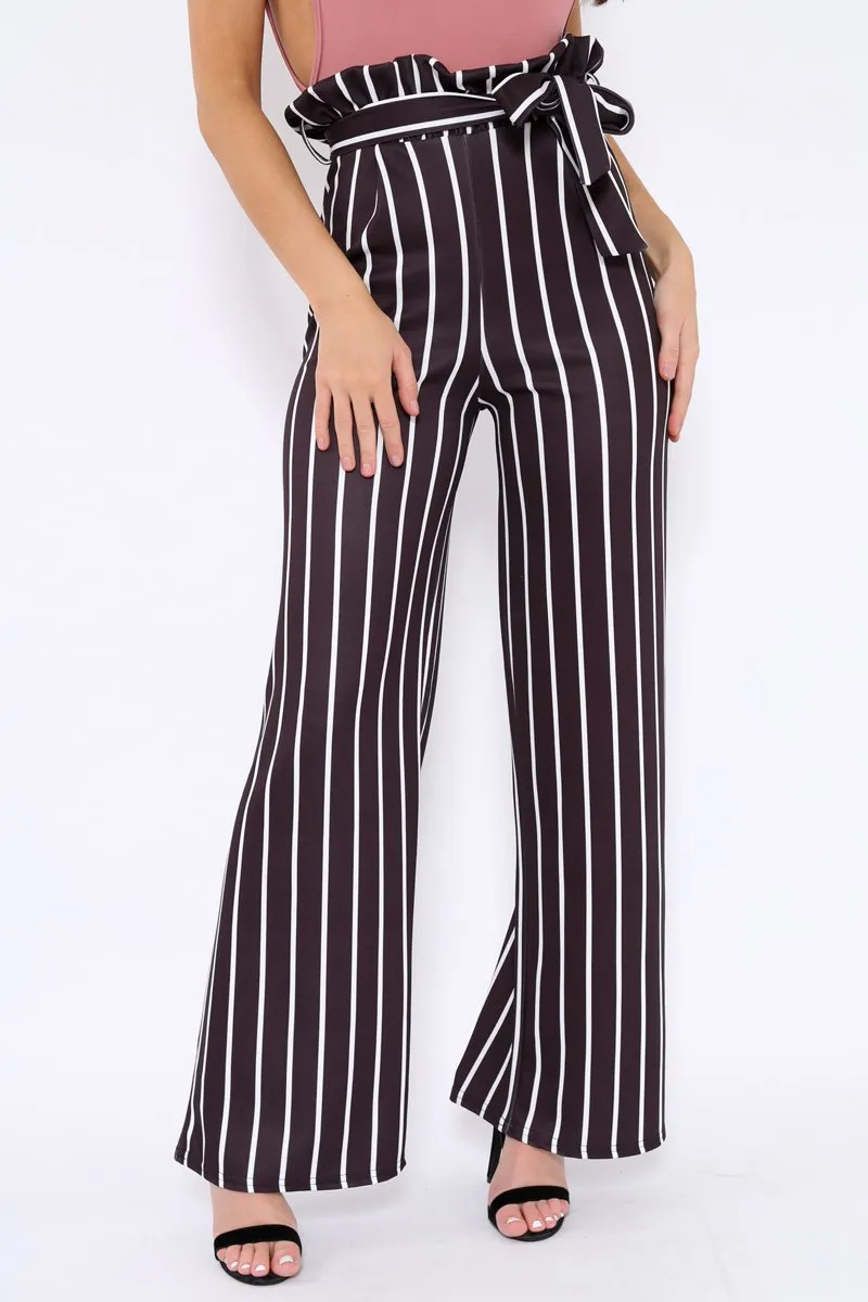 Black and White Stripe Paper Bag Tie Waist Wide Leg Trousers - Kennedy