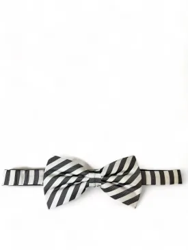 Black and White Striped Silk Bow Tie