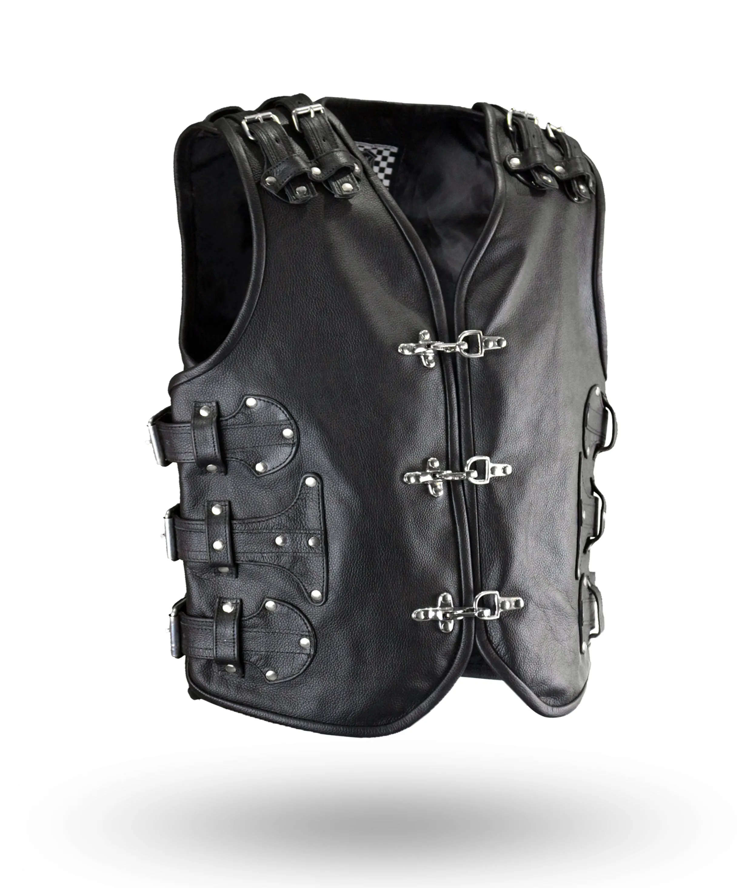 BLACK HL11649BLACK Heavy Metal Rocker Biker Waistcoat Motorcycle Leather Vest