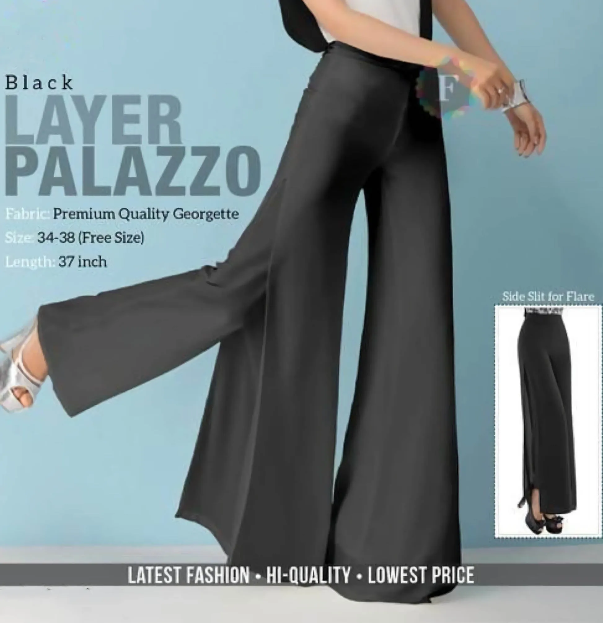 Black Layered Georgette Palazzo Pants for Women