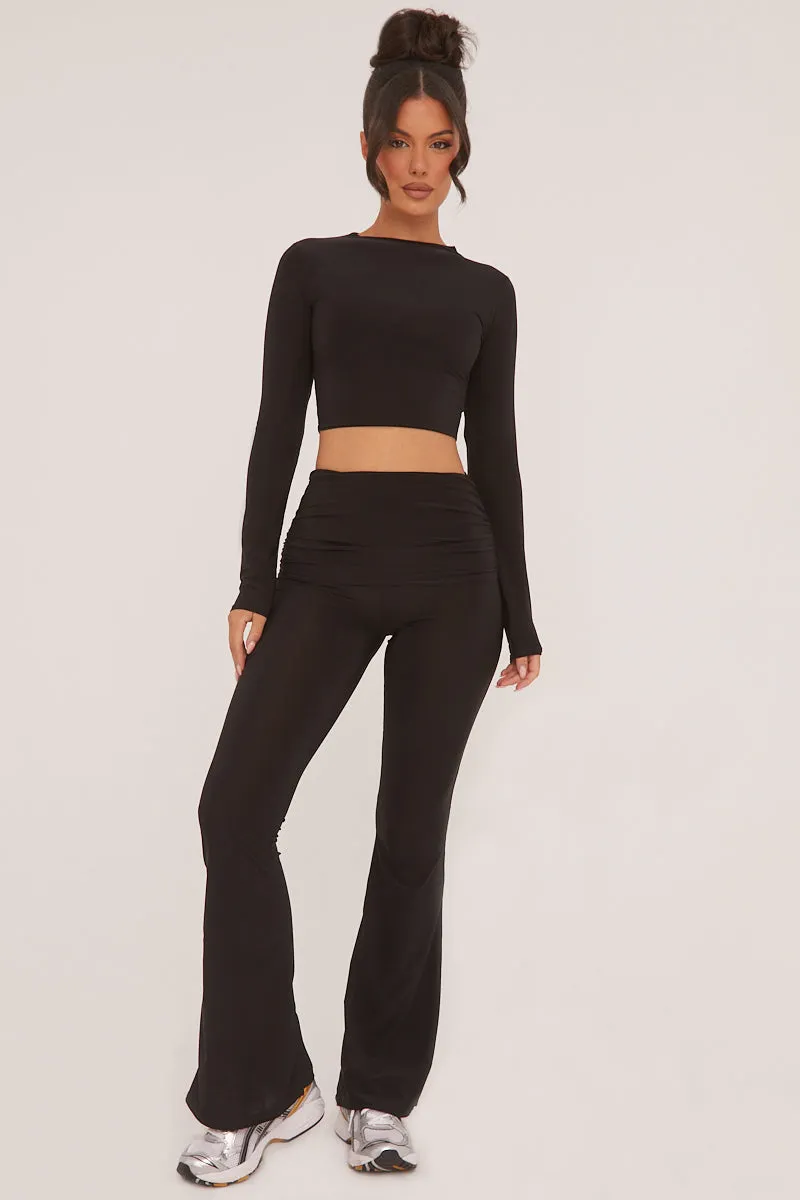 Black Round Neck Cropped Top & Wide Leg Trousers Co-ord Set - Zoe