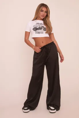 Black Satin Wide Leg Trouser - Bethel