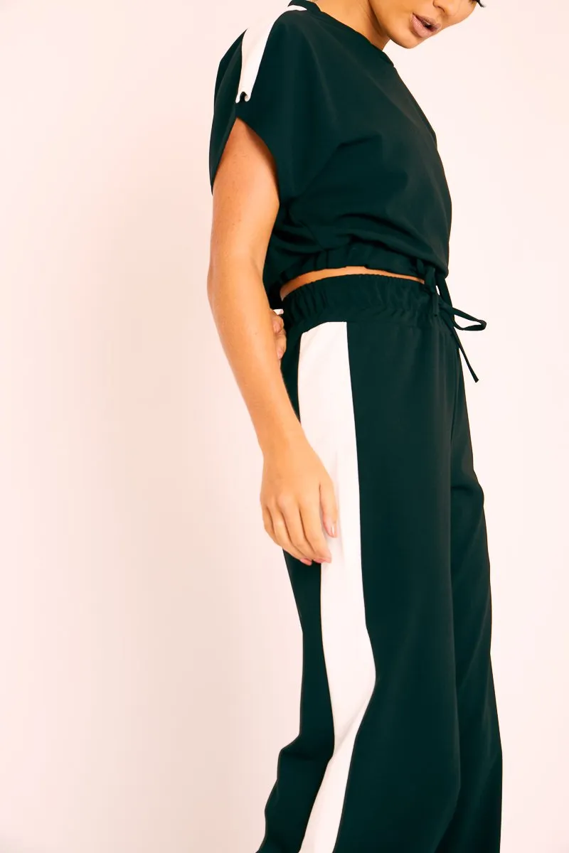 Black Side Stripe Drawstring Top and Trousers Co-ord - Jadah