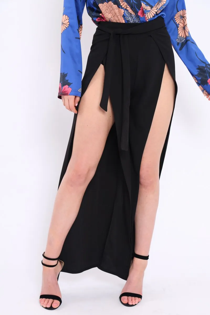 Black Split Front Trousers - Gabi