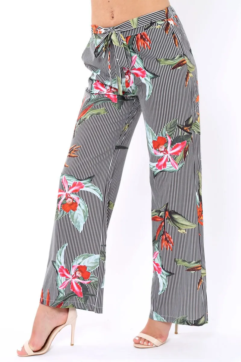 Black Stripe trousers with floral print - Venice