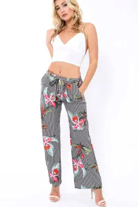 Black Stripe trousers with floral print - Venice