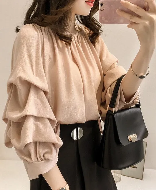 Chiffon Ruffle Sleeve Blouse