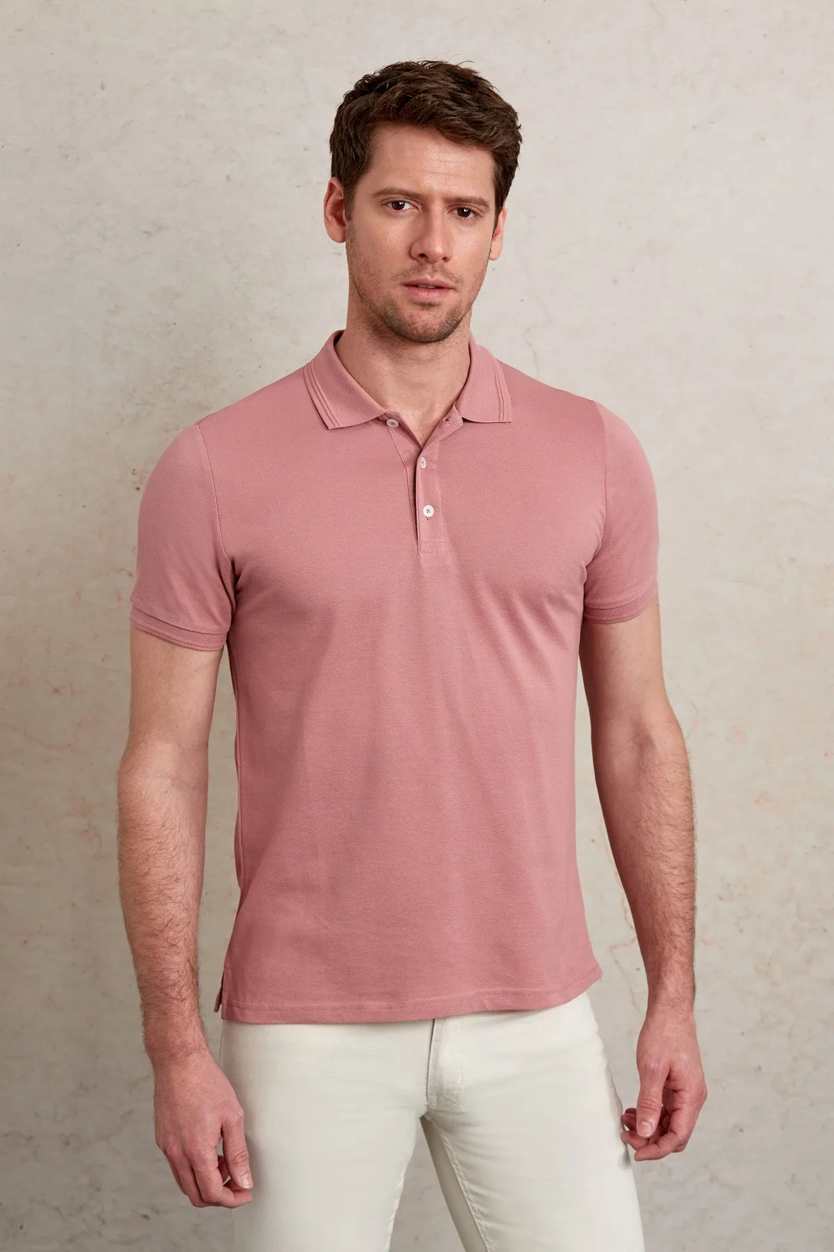 Comfort Fit Basic Plain 100% Cotton Pink Polo T-Shirt