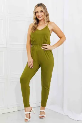 Comfy Casual Full Size Solid Elastic Waistband Jumpsuit in Chartreuse