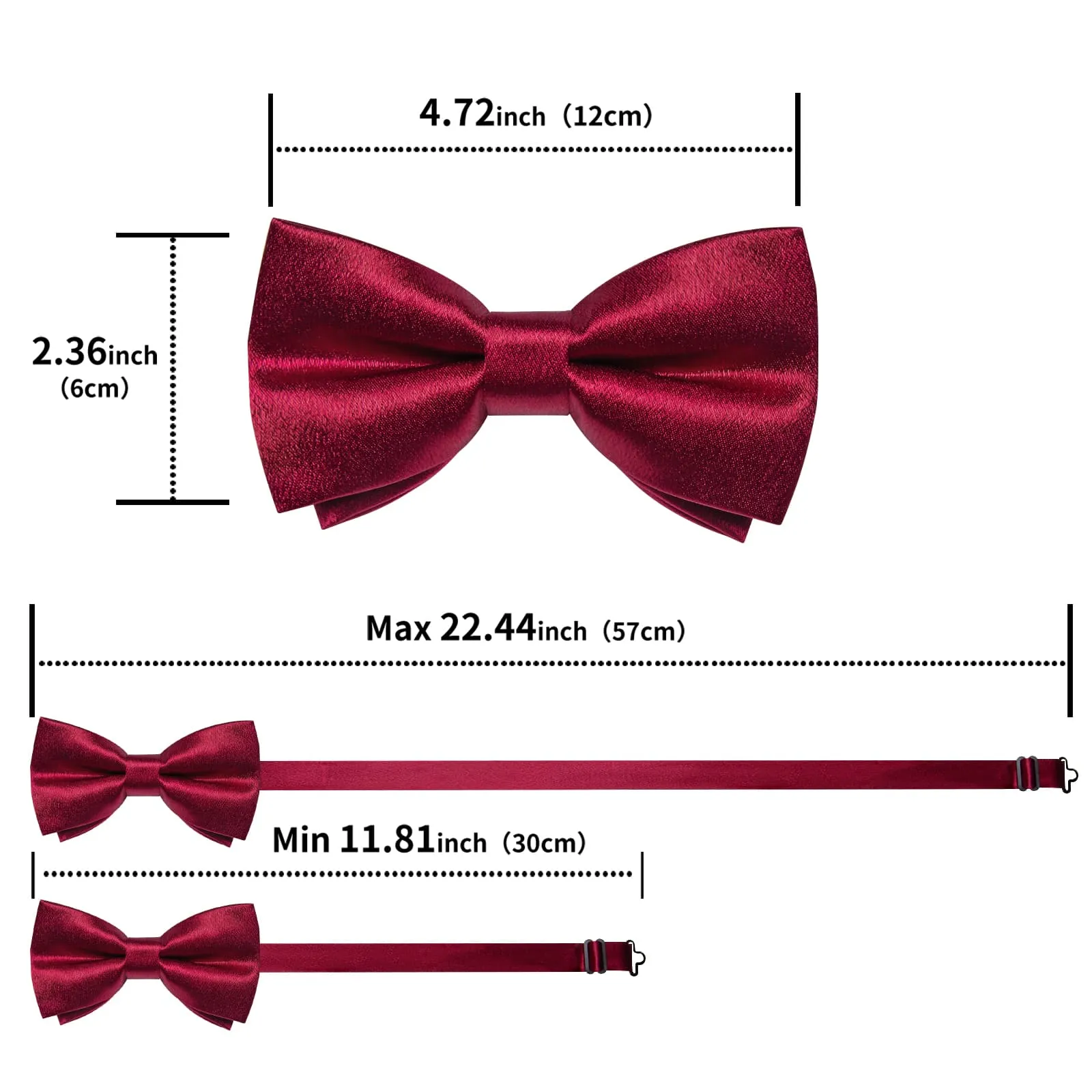 DiBanGu Silk Bow Tie Shining Burgundy Solid Mens Pre-Tied Bowtie Handkerchief Cufflinks Set