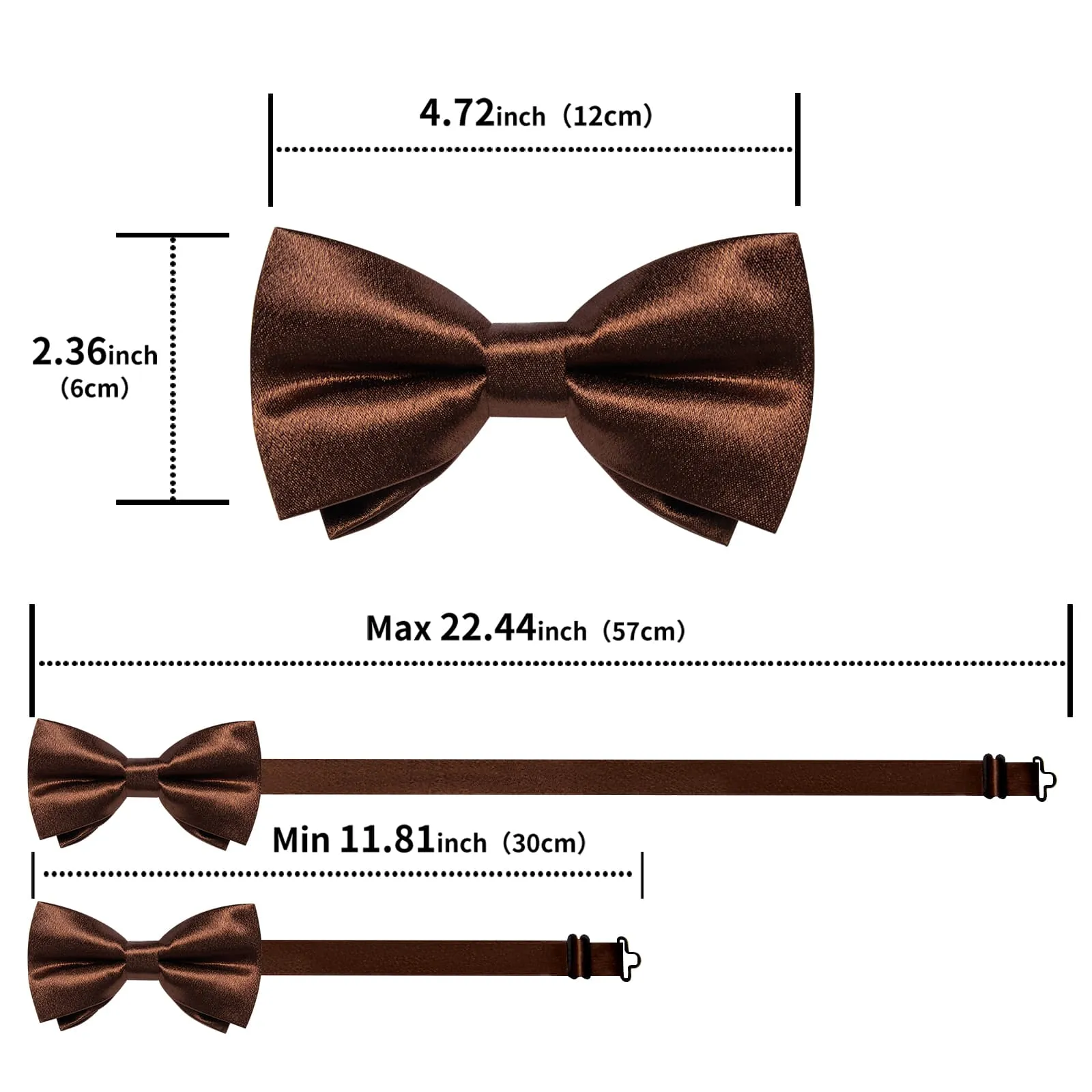 DiBanGu Silk Bow Tie Shining Chocolate Brown Solid Mens Pre-Tied Bowtie Handkerchief Cufflinks Set