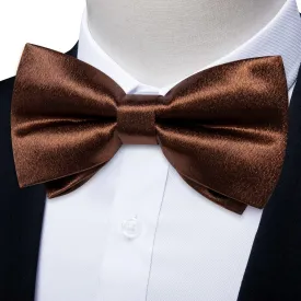 DiBanGu Silk Bow Tie Shining Chocolate Brown Solid Mens Pre-Tied Bowtie Handkerchief Cufflinks Set