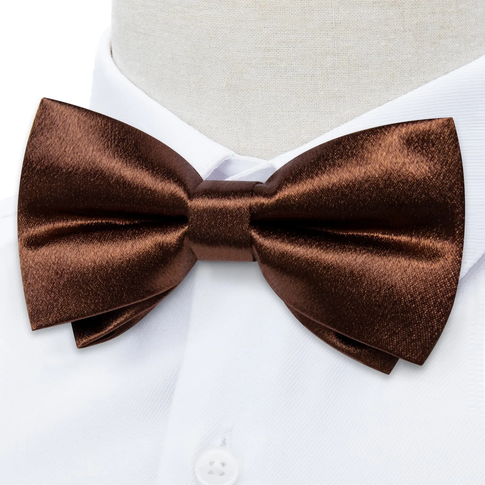 DiBanGu Silk Bow Tie Shining Chocolate Brown Solid Mens Pre-Tied Bowtie Handkerchief Cufflinks Set