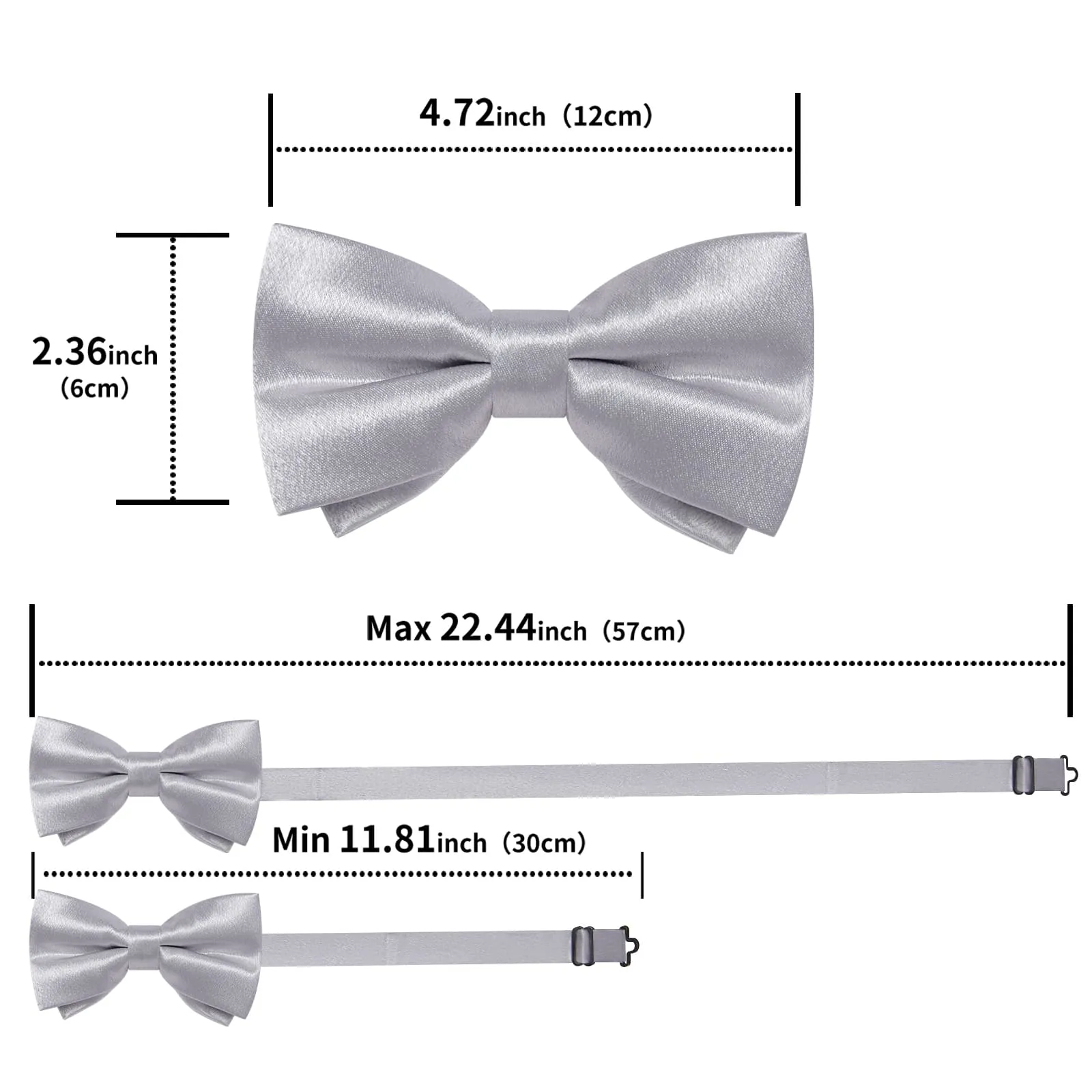 DiBanGu Silk Bow Tie Shining Cloud Grey Solid Mens Pre-Tied Bowtie Handkerchief Cufflinks Set