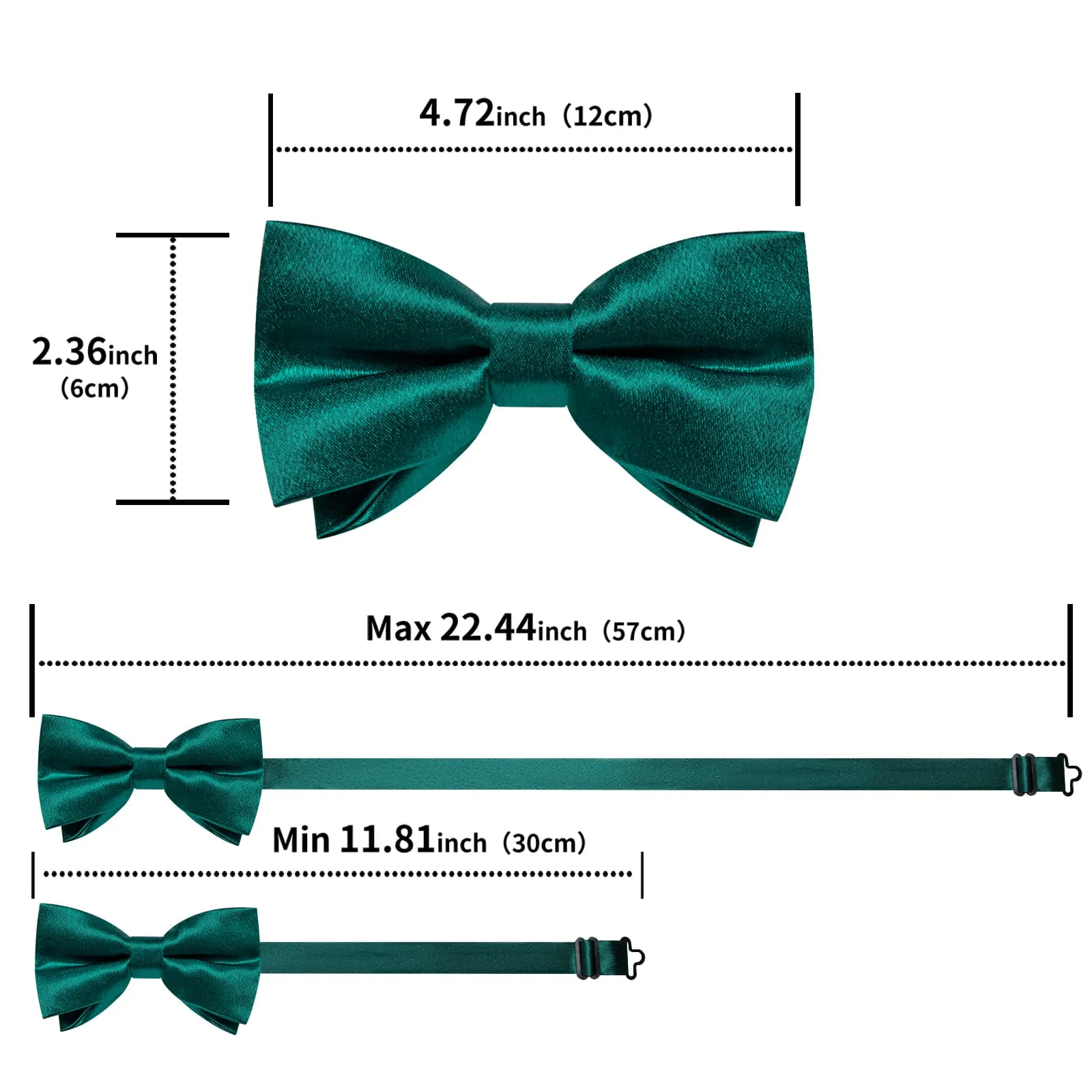 DiBanGu Silk Bow Tie Shining Teal Green Solid Mens Pre-Tied Bowtie Handkerchief Cufflinks Set