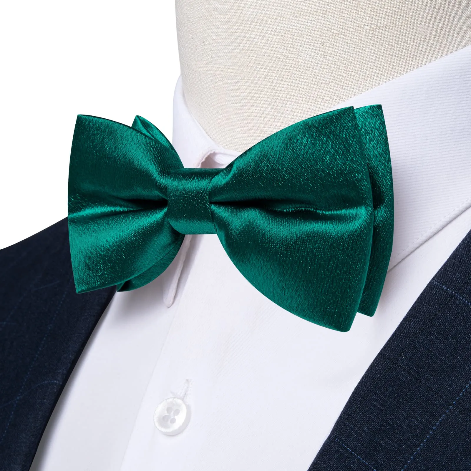 DiBanGu Silk Bow Tie Shining Teal Green Solid Mens Pre-Tied Bowtie Handkerchief Cufflinks Set