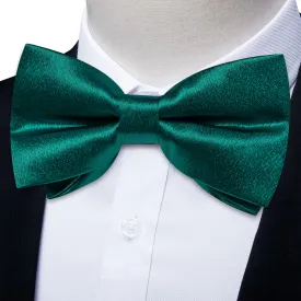 DiBanGu Silk Bow Tie Shining Teal Green Solid Mens Pre-Tied Bowtie Handkerchief Cufflinks Set