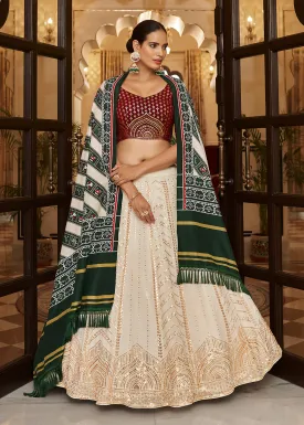 Enchanting Sequins White & Maroon Wedding Lehenga Choli