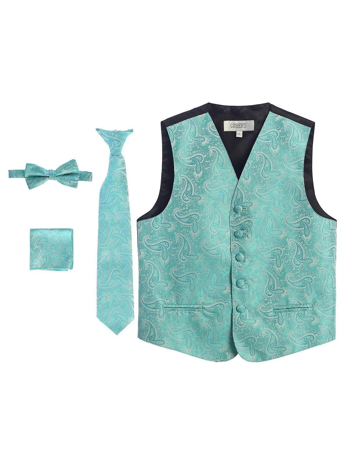 Mint Green Formal Boys Paisley Tuxedo Vest Set