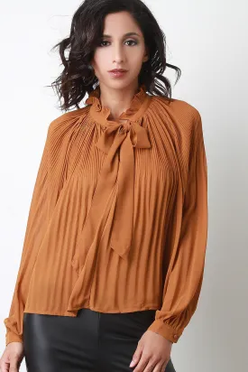 Pleated Self-Tie Neck Blouse