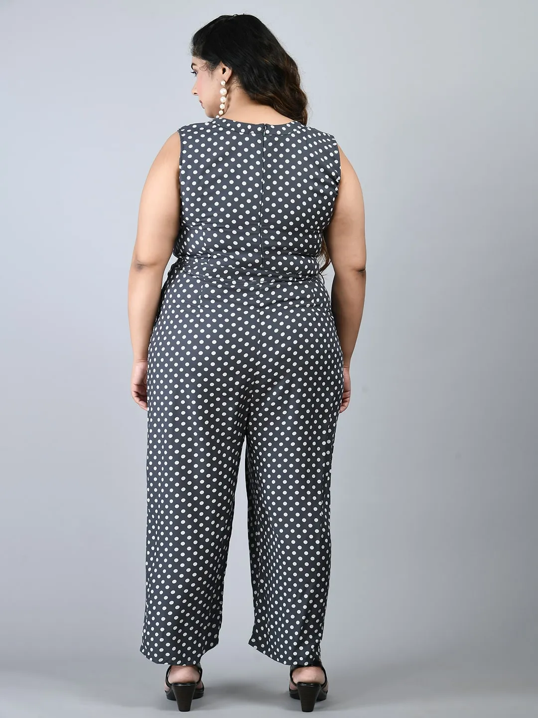 Plus Size Plus Size Polka Dot Grey Jumpsuit