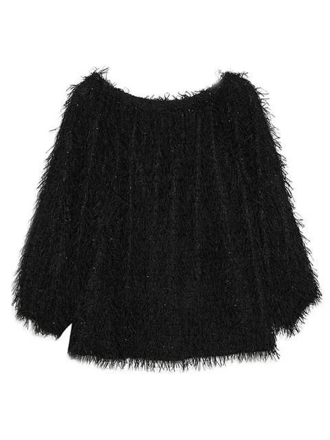 Pre Order:  Fuzzy Off Shoulder Loose Top