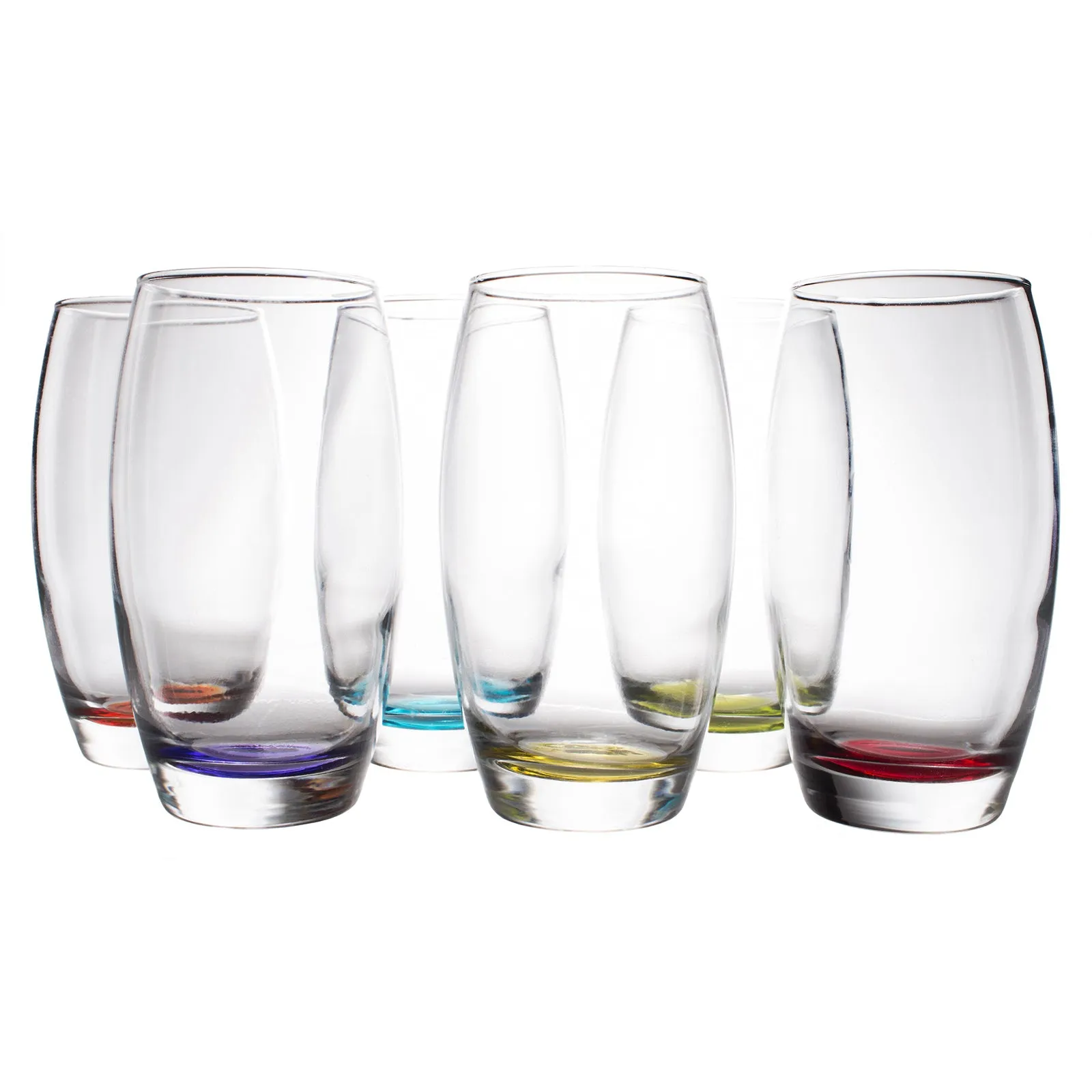 Red Co. Large 16 oz Multicolored Drinking Glass Set of 6 for Water, Beverage, Cocktail, Mixed Drinks