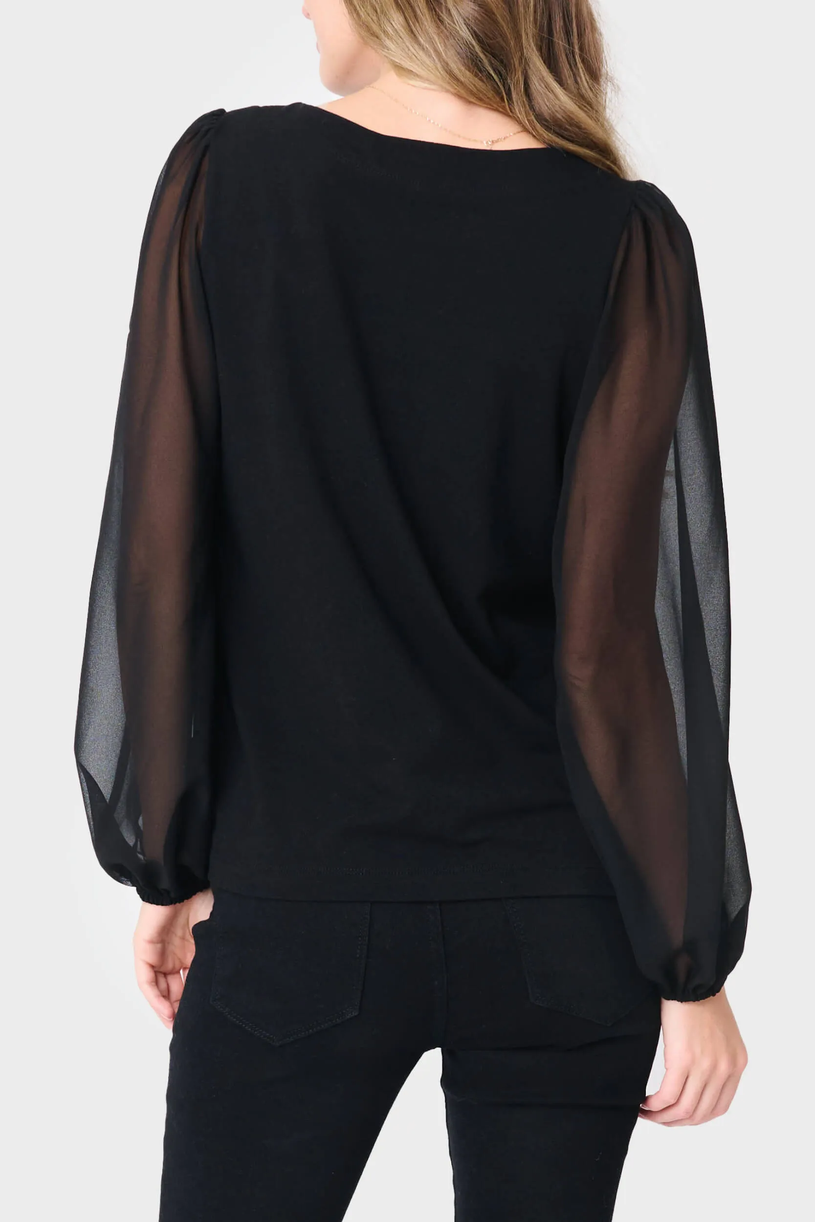 Round Neck Chiffon Sleeve Top