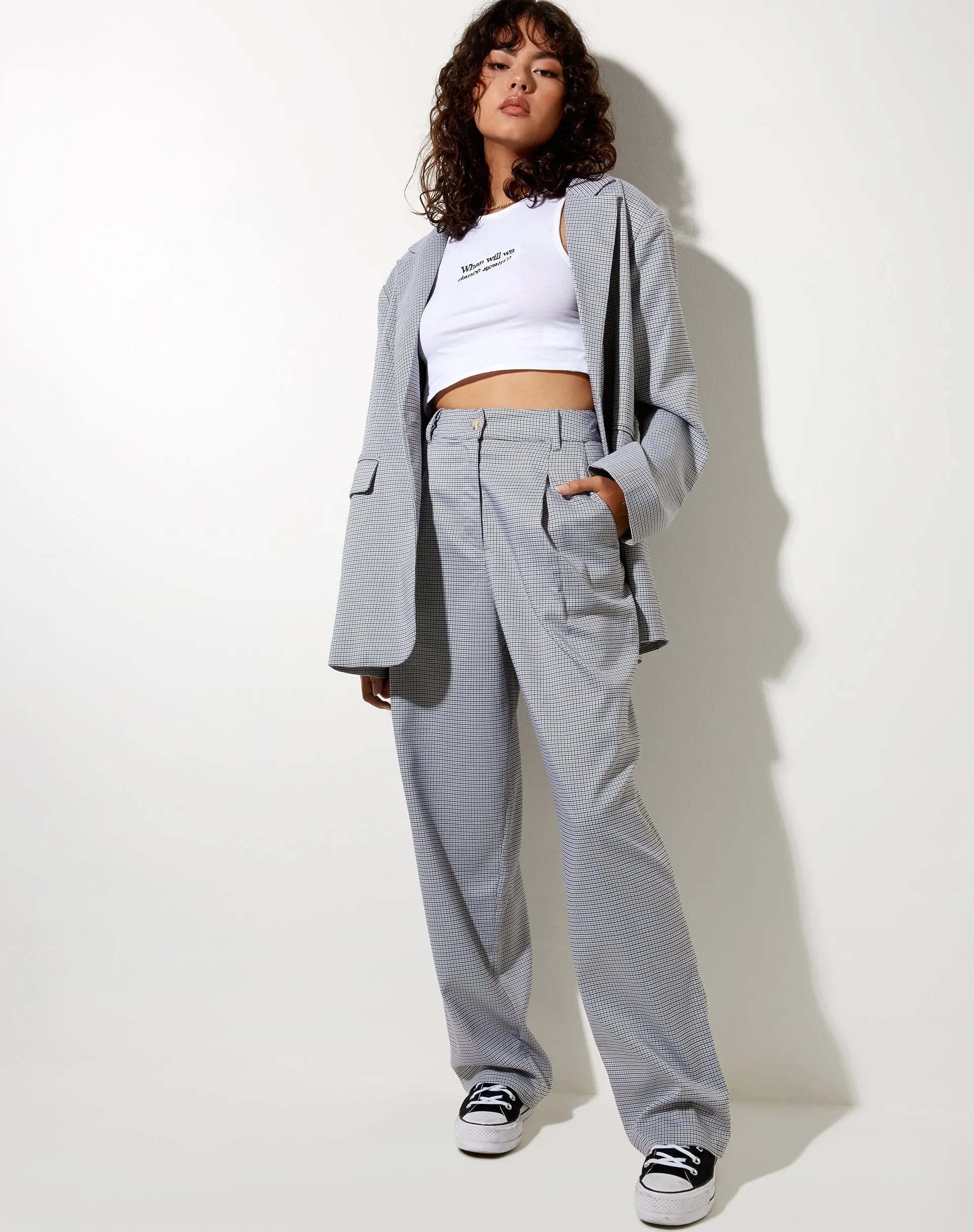 Sakila Trouser in Small Check Black Grey