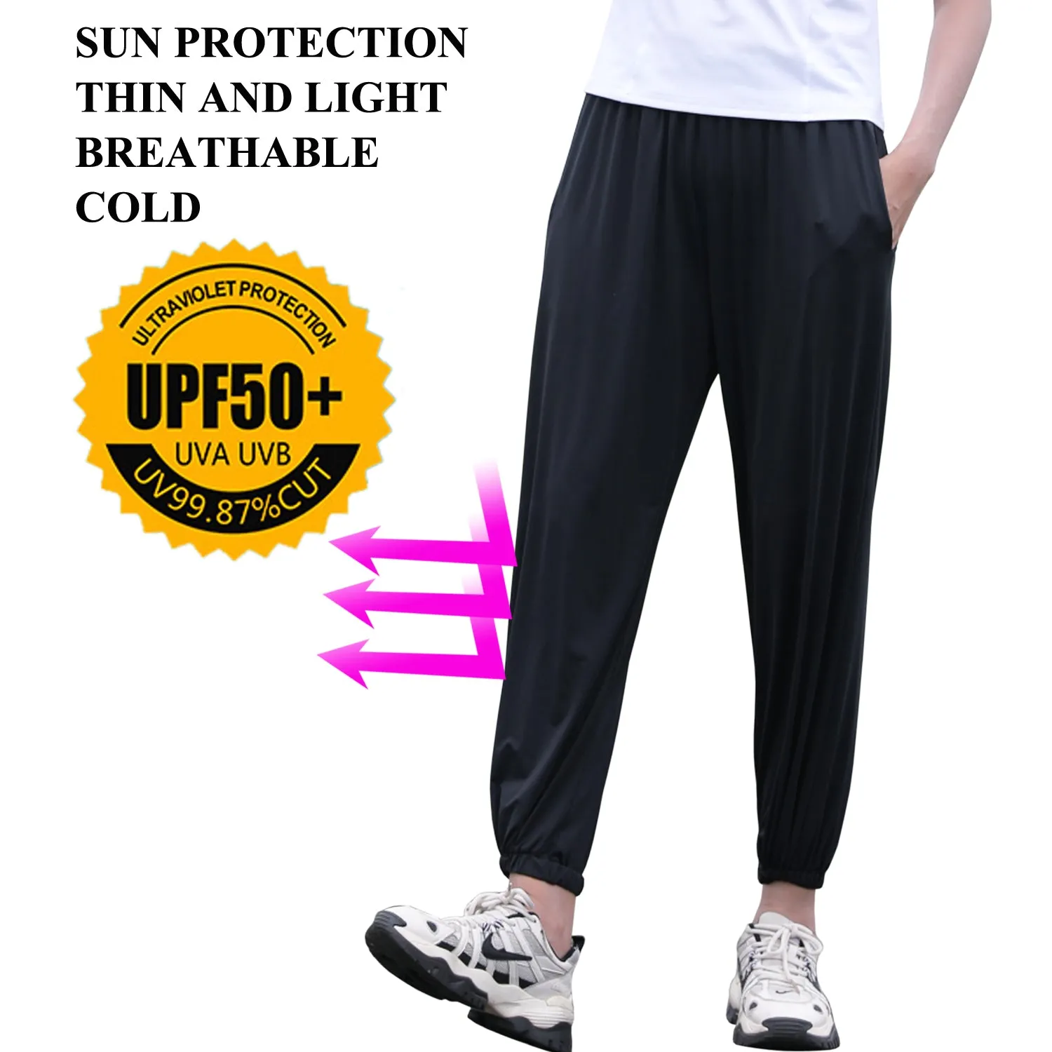 Sidiou Group Anniou UPF50  UV Protection Loose Casual Quick Dry Trousers Women's Breathable Ice Silk Pants Running Fitness Sport Wide Leg Pants