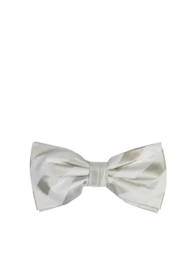 Silver and White Striped Silk Bow Tie