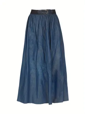 Stylish High-Waisted Midi Denim Skirt - Comfortable, Fashionable, and Versatile - Perfect for Everyday Wear, Casual Outings, and Work Events