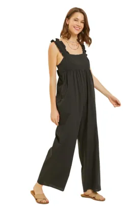 TEEK - Black Strap Back Tie Wide Leg Jumpsuit