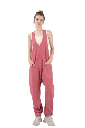 TEEK - Brick VJ Plunge Sleeveless Pocketed Jumpsuit