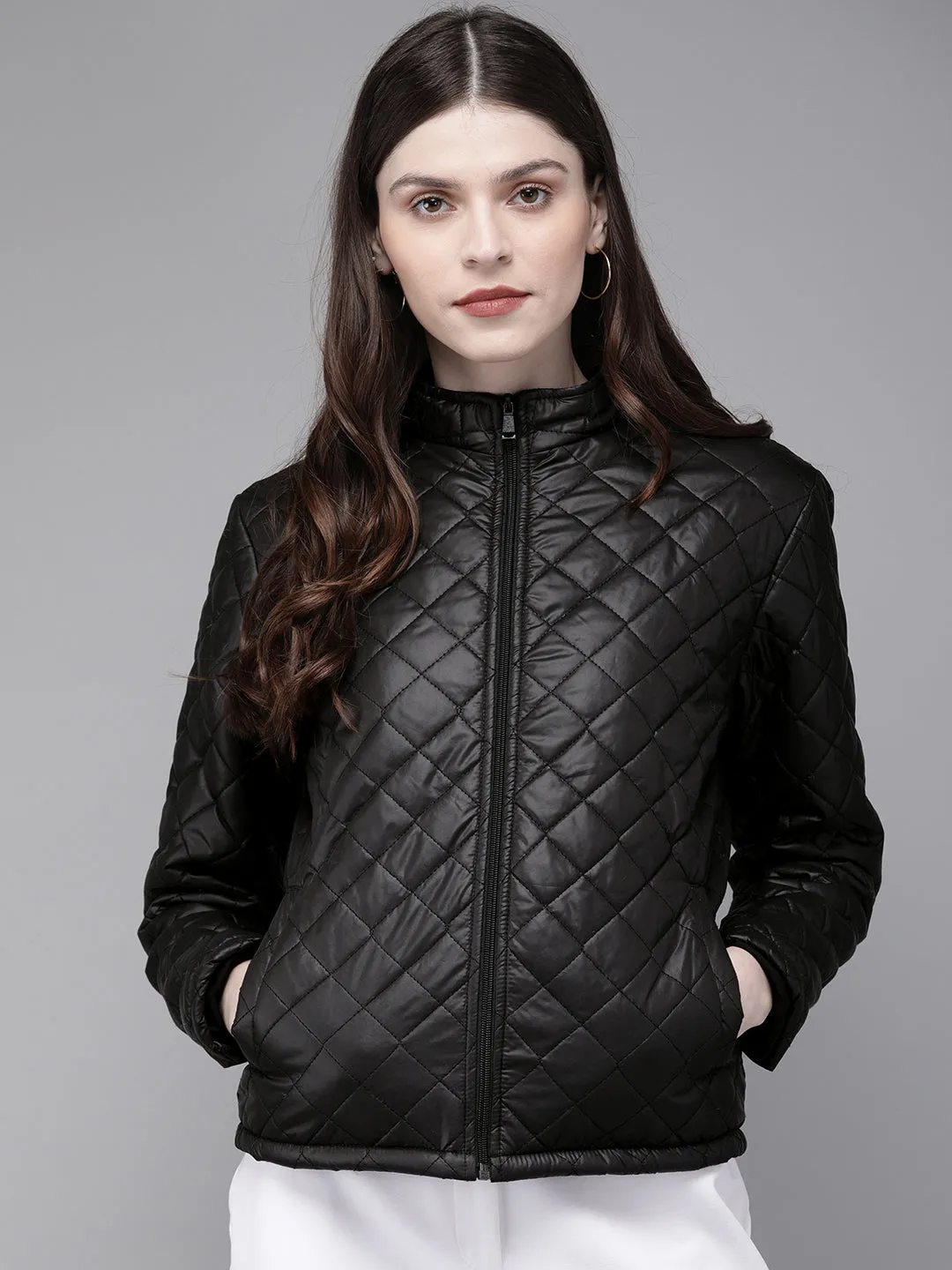 Women Black Quilted Hooded Puffer Jacket