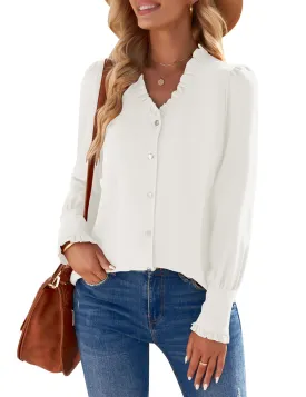 Womens Business Casual Tops Work Blouses Button Down Long Sleeve Dressy Shirt